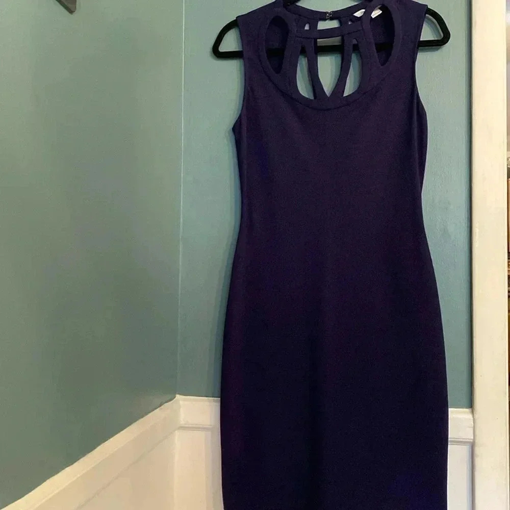 Diane Von Furstenberg purple pencil dress with geometric cut outs size 6